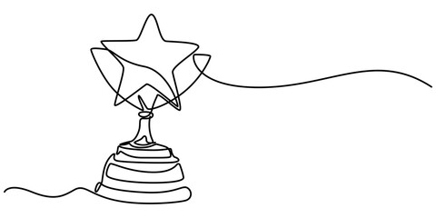 winner trophy cup continuous one line drawing. Trophy cup line art vector illustration, Winner cup continuous one line icon, Winner trophy single line icon drawing. Award trophy cup one line vector.