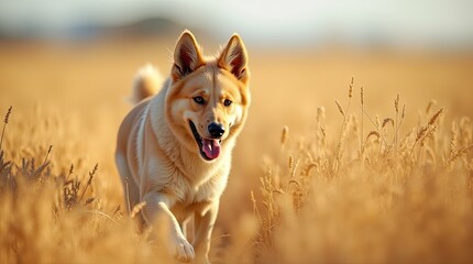 Fototapeta premium Dog running in wheat field