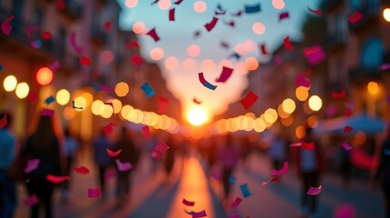 Fototapeta premium Colorful confetti floating in air magical celebration