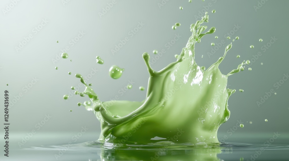 Poster a stunning close-up shot capturing the mesmerizing splash of a green liquid, creating an artistic di