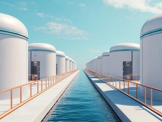 Obraz premium Futuristic AIpowered desalination plant converting seawater into clean drinking water