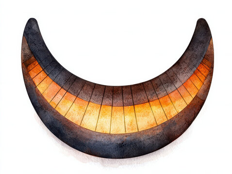 glowing crescent shaped tumbi in watercolor style