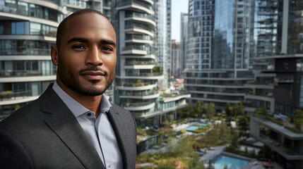 Fototapeta premium Urban property executive showcasing modern residential development project