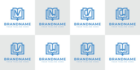 Fototapeta premium Letters NV NW OV OW UV UW WV WW Book Logo, symbolizing knowledge, education, and growth