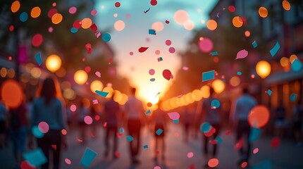 Colorful confetti floating in air magical celebration