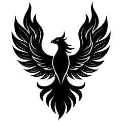 A phoenix rising from flames silhouette vector illustration 
