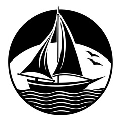  A ship sailing in the ocean silhouette vector illustration 