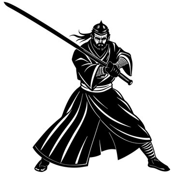 recommend clip art:  A samurai with a katana silhouette vector illustration 