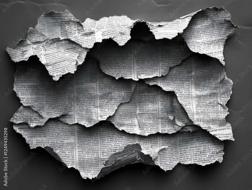 Poster torn newspaper texture with creases and shadows, creating a layered effect.