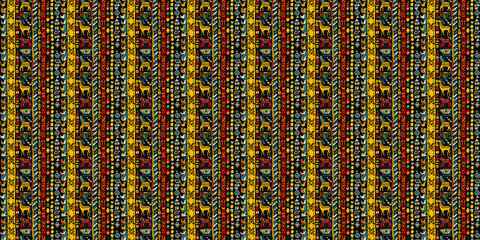 Obraz premium Abstract African art shapes seamless backgrounds, tribal geometric decoration patterns. Colored flat boho symbols illustrations 