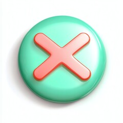 Obraz premium A circular button with a teal background and a prominent red 'X' symbol in the center, suggesting a rejection or cancellation action.