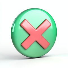 Fototapeta premium A glossy green button featuring a prominent pink cross, symbolizing negation, rejection, or an incorrect option.