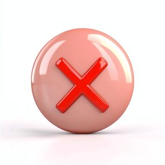 Obraz premium A glossy, round button featuring a red cross symbol on a light pink background, indicating a negative or cancellation action.