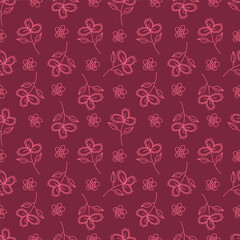 Trendy seamless vector floral pattern. Endless print made of small colorful flowers, leaves and berries. Summer and spring motifs. Dark blue background.Vector illustration