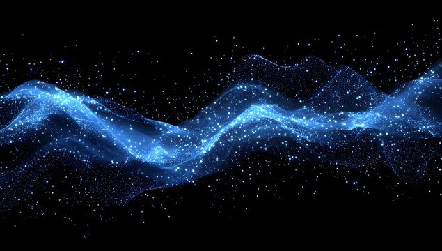 Fototapeta Blue digital wave, dark background, cosmic dust, abstract art, website banner
