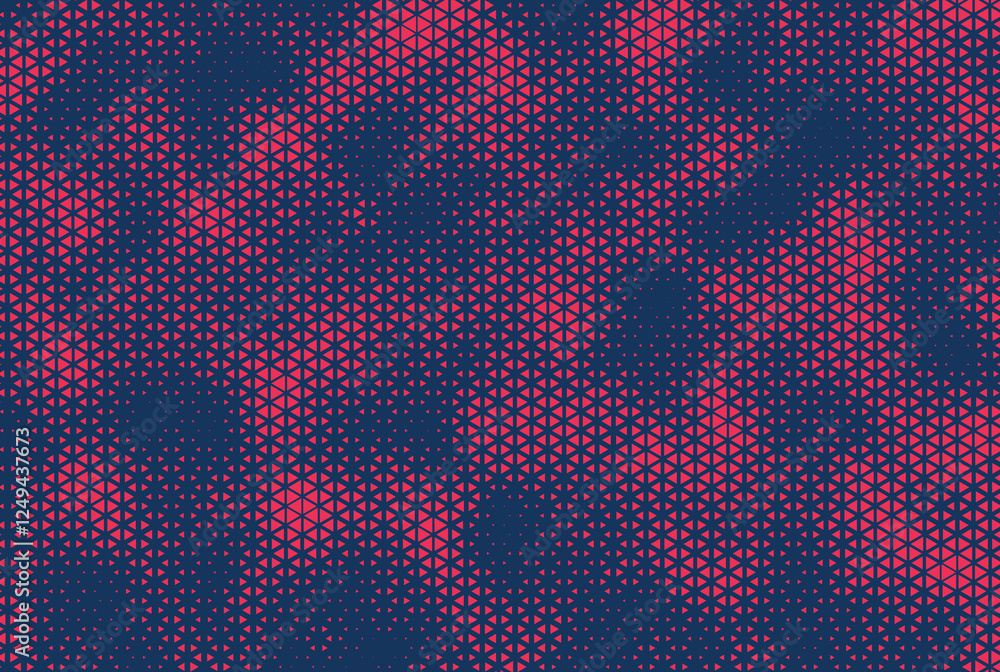 Aufkleber Abstract Blue and Red Halftone Triangle Background. Duotone triangle dots pattern. Abstract geometric grunge background. Vector illustration.