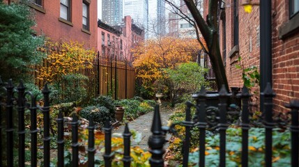 Black metal fence with intricate designs, adding an elegant touch to an urban landscape.