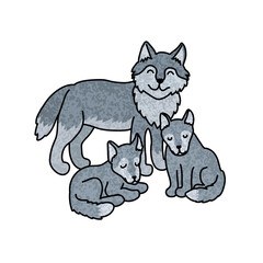 Vector Colorful Illustration of Wolf Family Isolated on White Background