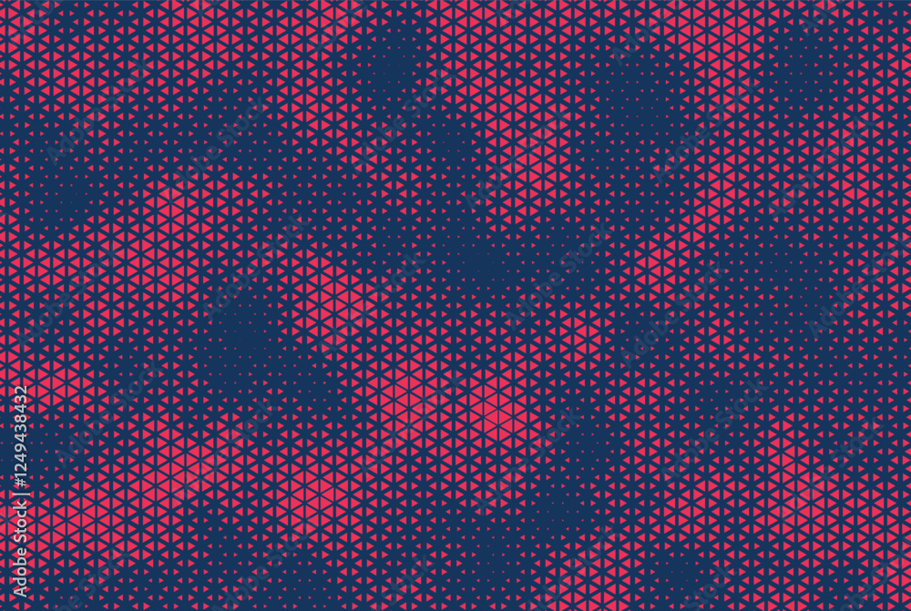 Poster abstract blue and red halftone triangle background. duotone triangle dots pattern. abstract geometri