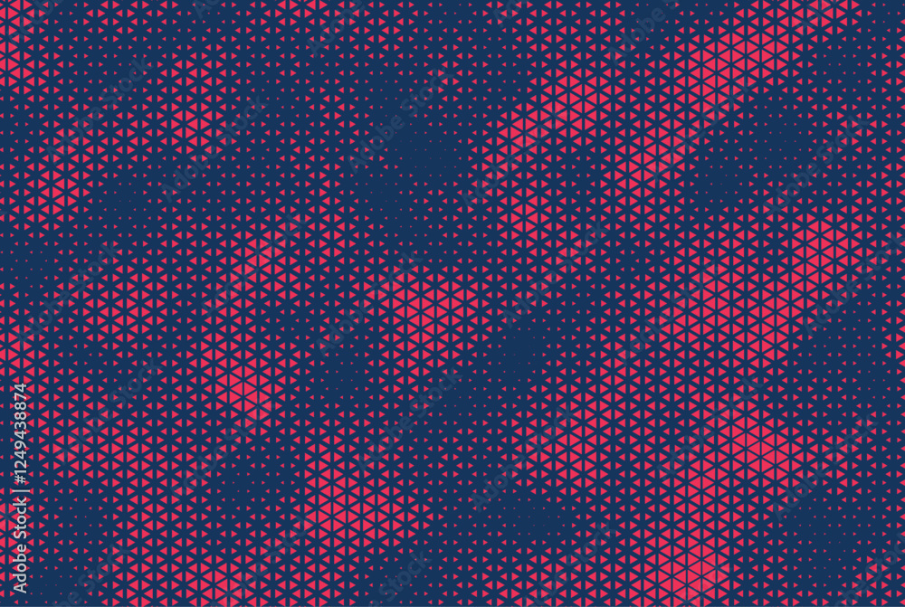 Poster abstract blue and red halftone triangle background. duotone triangle dots pattern. abstract geometri