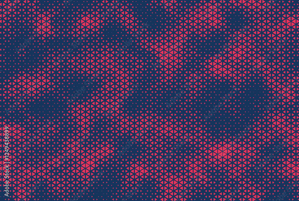 Poster abstract blue and red halftone triangle background. duotone triangle dots pattern. abstract geometri