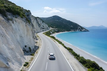 Coastal road trip Car drives scenic beach highway