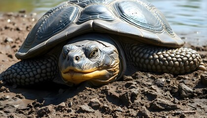 Obraz premium a close up of a turtle on a beach