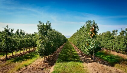 Obraz premium Fruit trees growing in rows in orchard