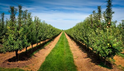 Obraz premium Fruit trees growing in rows in orchard