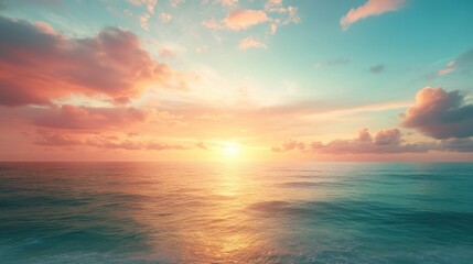 Obraz premium Ocean sunset, colorful sky, calm sea, tranquil scene, travel backdrop