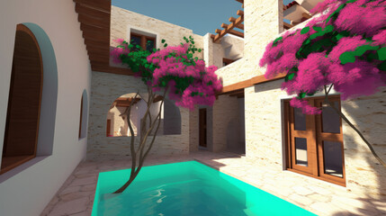 Fototapeta premium A bold industrial-style living room featuring a gray sectional sofa with black cushions