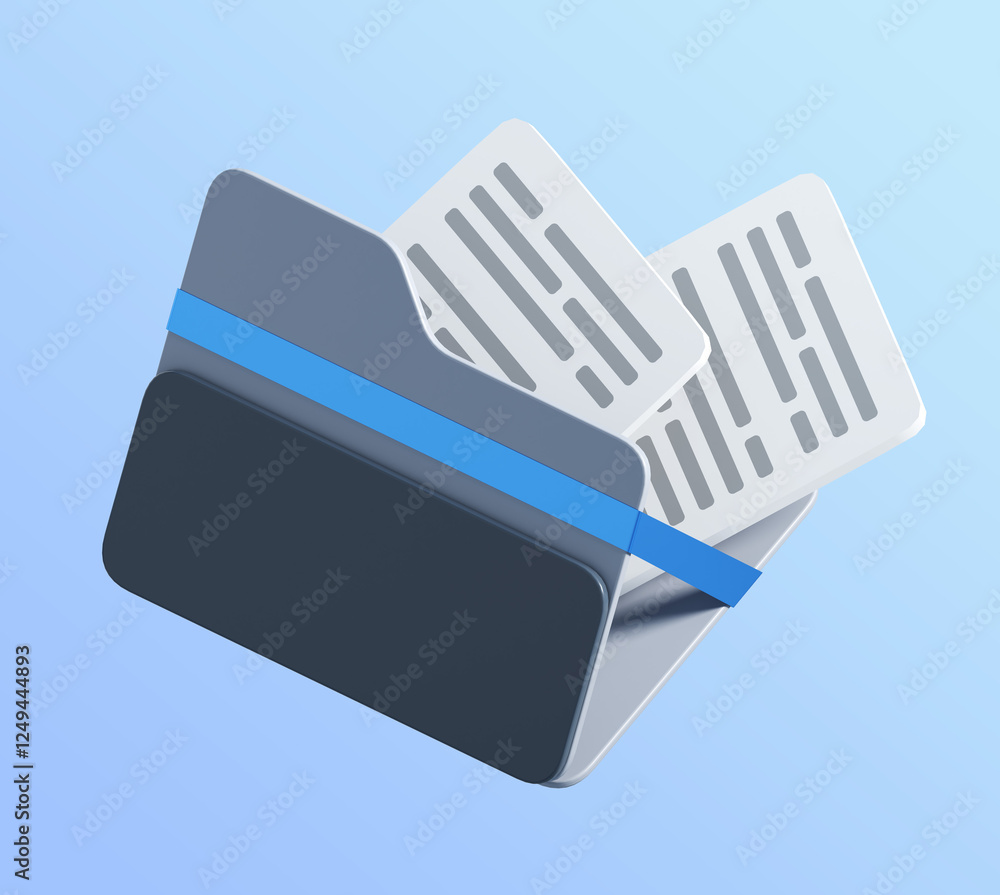 Poster 3d rendering of folder with document sheets. stylized simple 3d icon. 3d illustration for business