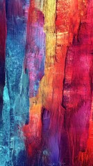 Vertical lines of bright colors display an abstract wood texture