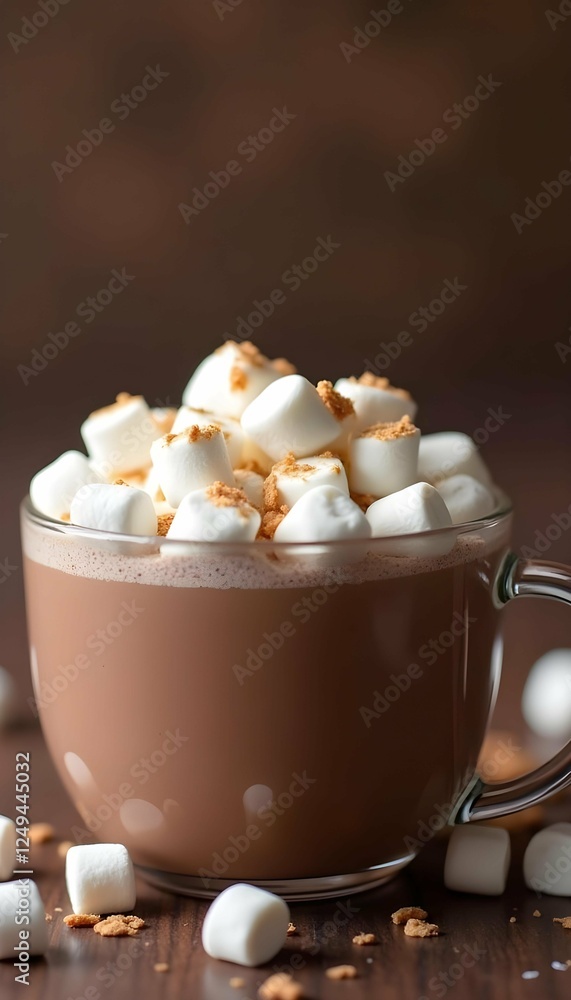Poster generative ai , a delightful mug of hot chocolate generously topped with soft marshmallows and crumb