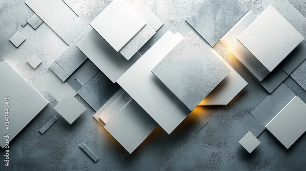 Poster abstract geometric design with layered squares and subtle lighting effects.