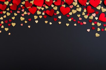 Valentines Day Backdrop Red and Gold Confetti Elegant - A festive backdrop with red and gold confetti and hearts symbolizes love romance celebration joy togetherness and affection