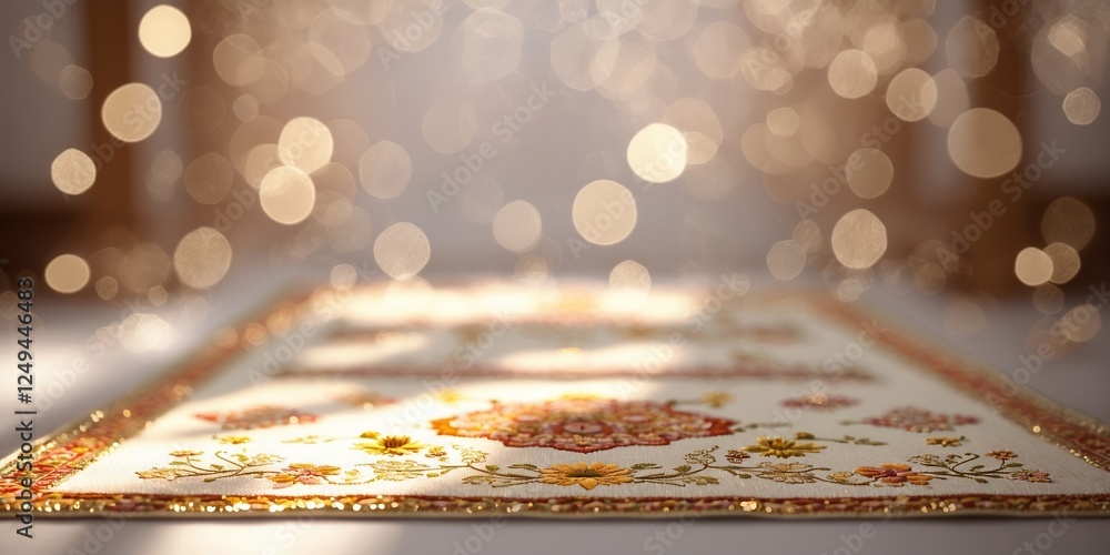 Aufkleber intricate decorative carpet on display surrounded by soft, glowing lights in an elegant setting