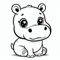 Obraz premium Adorable cartoon hippopotamus sketch with big eyes and small body