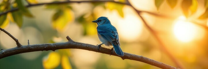 Obraz premium Soft golden light illuminating the vibrant feathers of an eastern bluebird perched on a tree branch, tree branch, beauty, bluebird