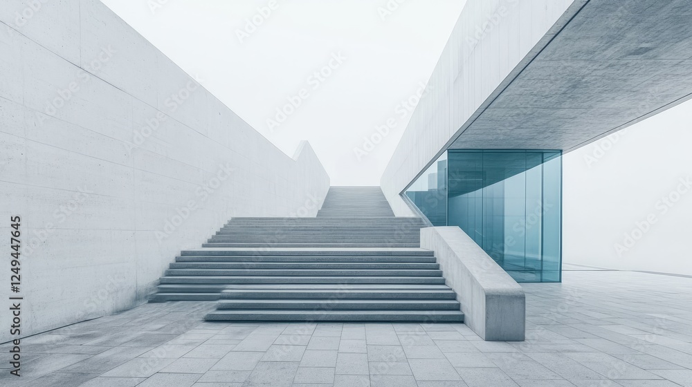 Aufkleber elegant staircase with sharp geometric angles, surrounded by minimalist architecture.