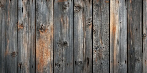 Fototapeta premium Gray weathered wood planks form a rustic fence texture