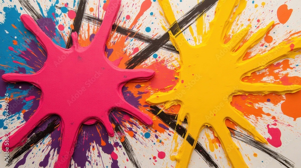 Poster vibrant color splashes with energetic paint patterns and textures