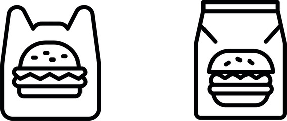 Burger Paper Bag Line Icon – Simple and Stylish Symbol for Fast Food Packaging and Takeout Service