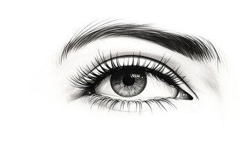 Striking Beauty: Close-Up of an Eye with Long Eyelashes on White Background
