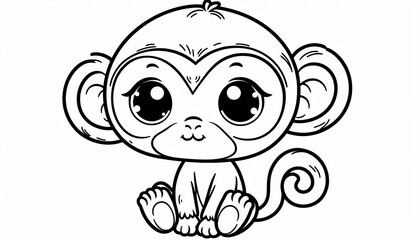 Obraz premium Adorable monkey illustration with big expressive eyes in monochrome style