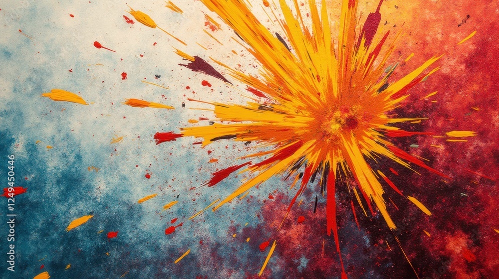 Poster vibrant color explosion in abstract art with dynamic brush strokes