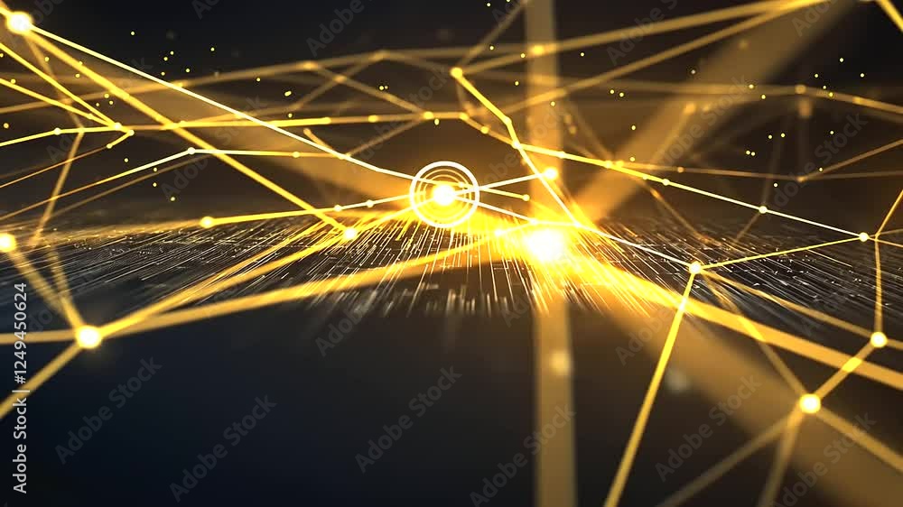 Poster a high-speed digital background with streaks of light traveling along an endless matrix of interconn