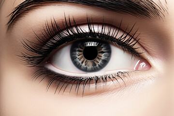 Obraz premium Striking Beauty: Close-Up of an Eye with Long Eyelashes on White Background