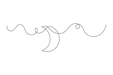Continuous one line drawing of moon ramadan with black and white vector icon
