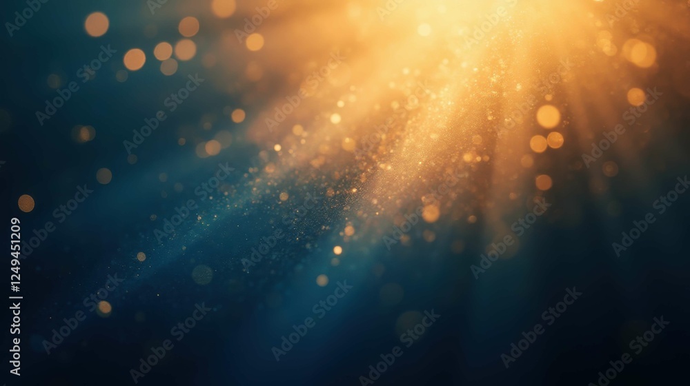 Poster shimmering light rays with glowing bokeh effect in dark background